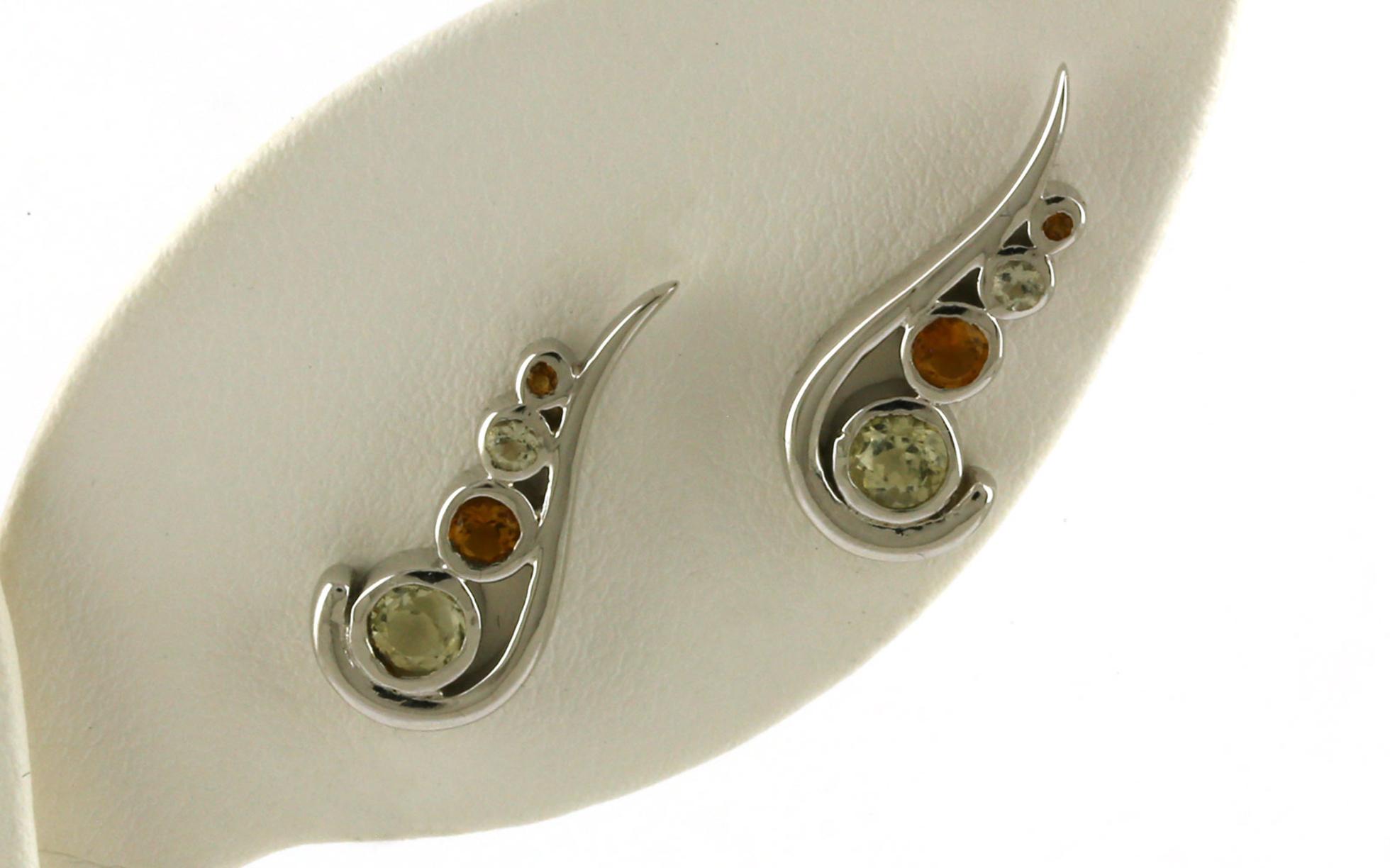 Curved Hook Bezel-set Citrine and Quartz Earrings in Sterling Silver