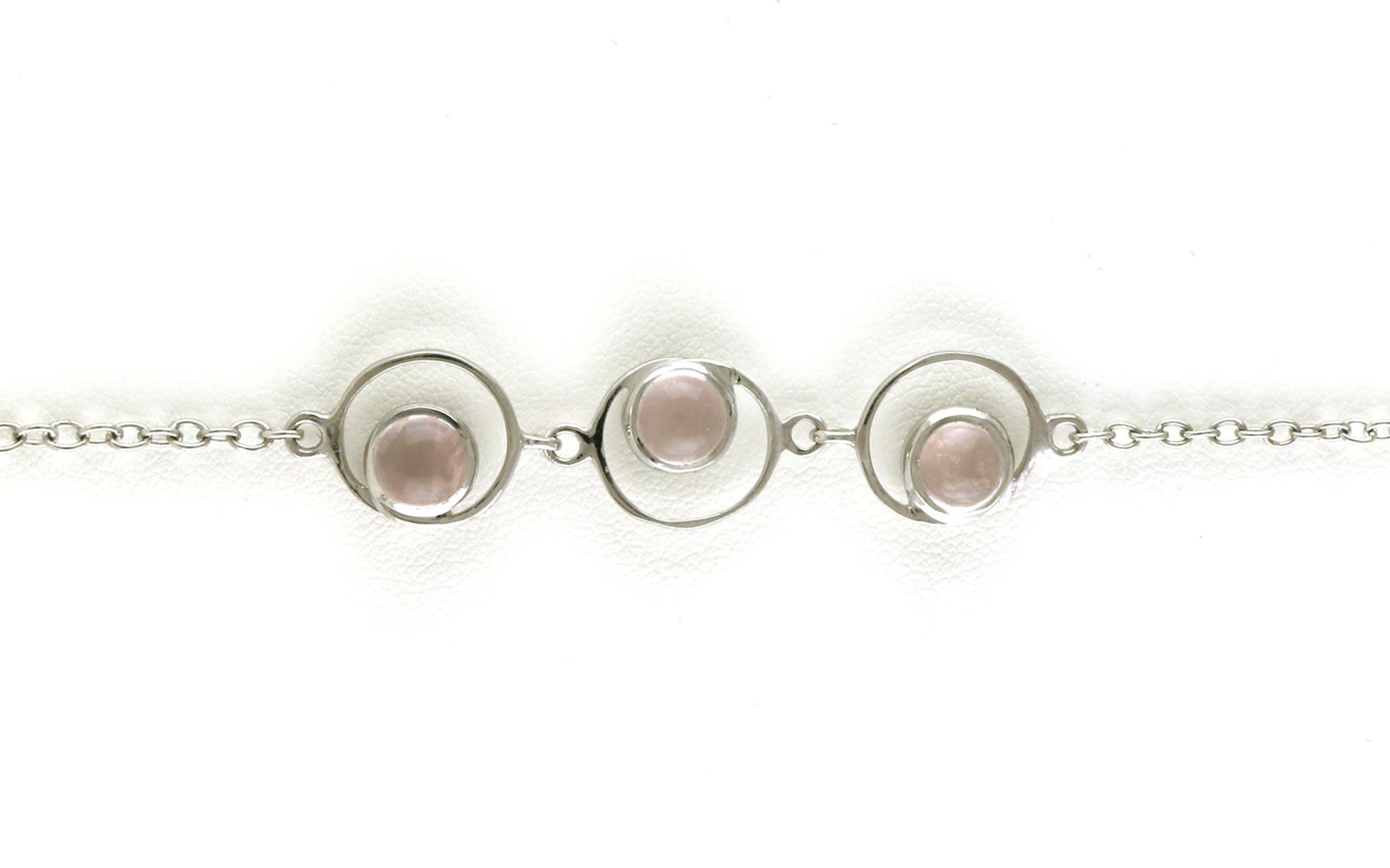 3-stone Circles Rose Quartz Bracelet in Sterling Silver