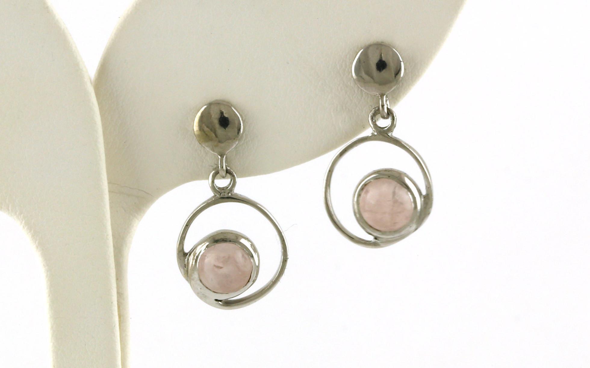 Circles Rose Quartz Drop Earring in Sterling Silver
