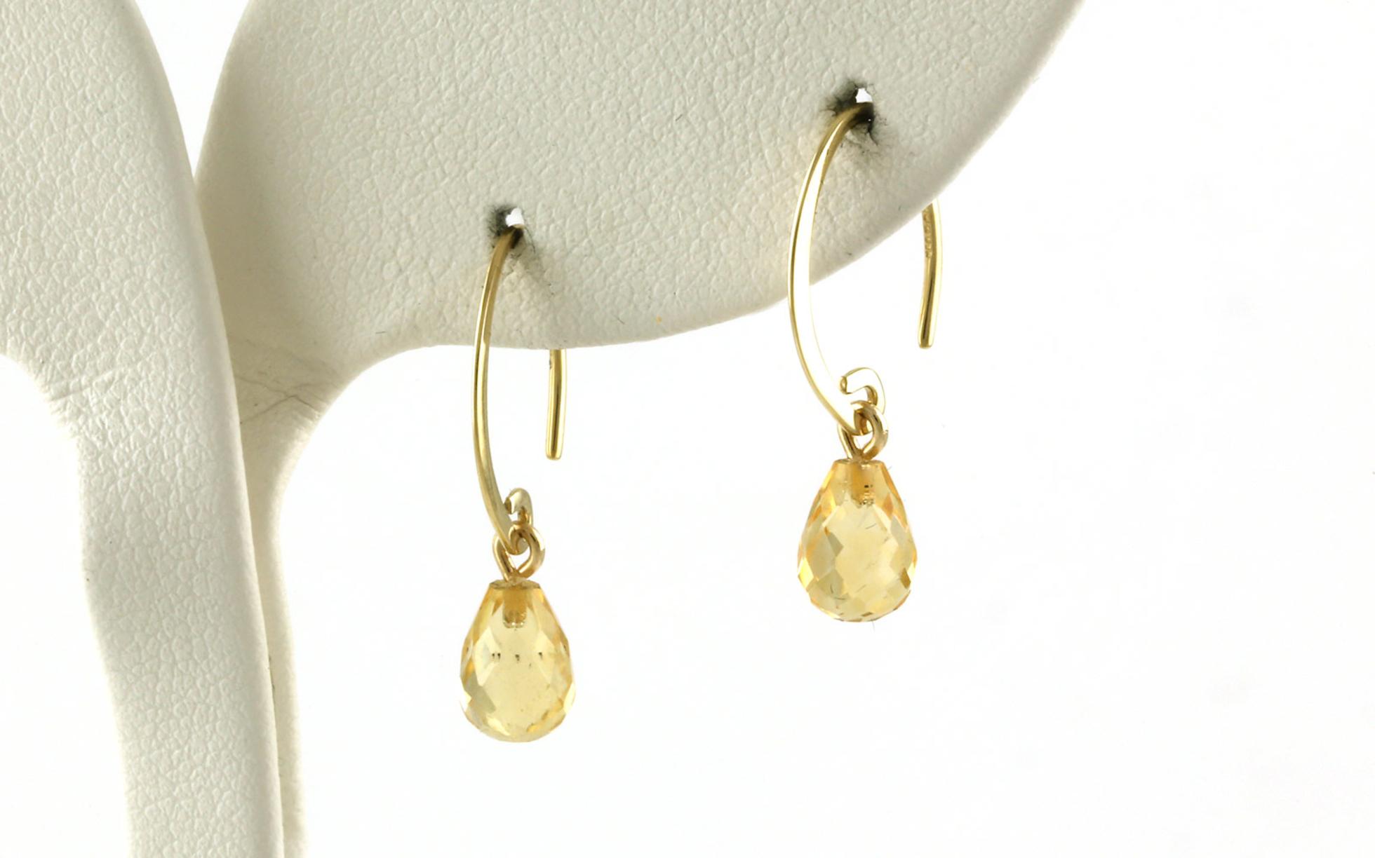 Mini Sweep-style Briolette Citrine Drop Earrings in Yellow Gold