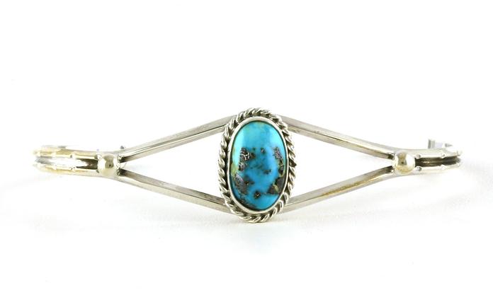 content/products/Estate Piece: Oval Bezel-set Turquoise Cuff with Split-Shank and Rope Detail in Sterling Silver