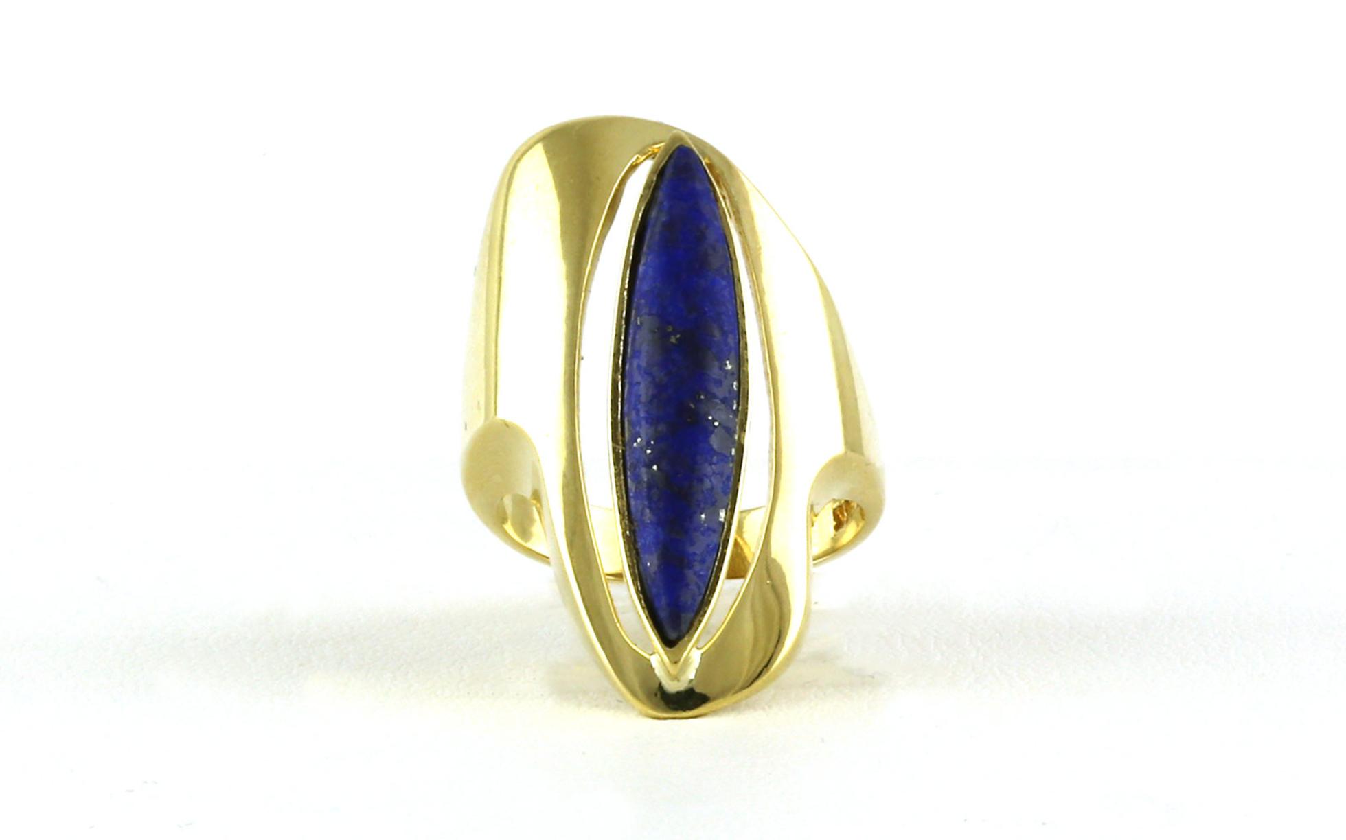 Estate Piece: Bezel-set Marquise-shaped Lapis Cocktail Ring in Yellow Gold