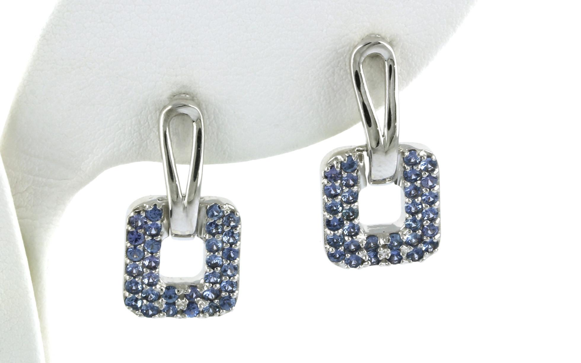 Square Pave Montana Yogo Sapphire Dangle Earrings in Sterling Silver (1.10cts TWT)