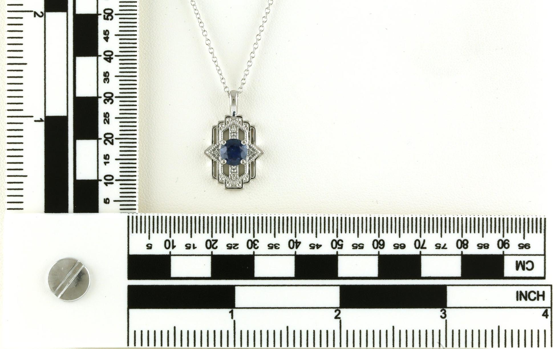 Art-Deco-style Montana Sapphire and Diamond Necklace in White Gold (1.26cts TWT) scale