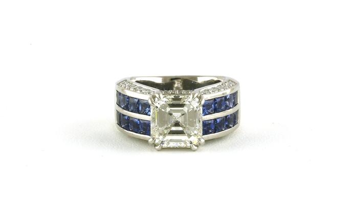 content/products/Wide Square Emerald-cut Diamond and 2 Row Channel-set Montana Yogo Sapphire Ring in Platinum (7.89cts TWT)