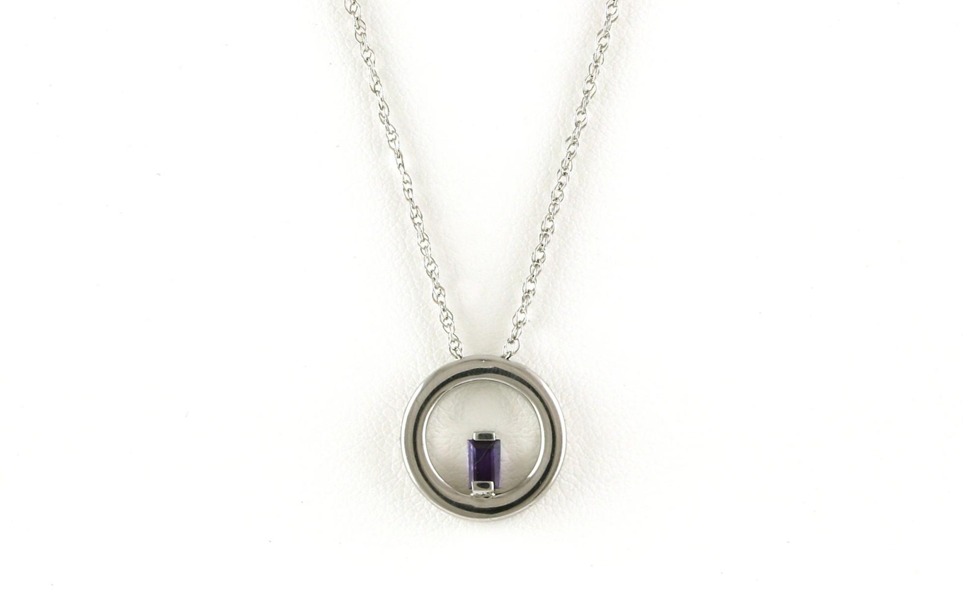 Solitaire-style Circle Baguette-cut Huckleberry Sapphire Necklace in White Gold (0.21cts)