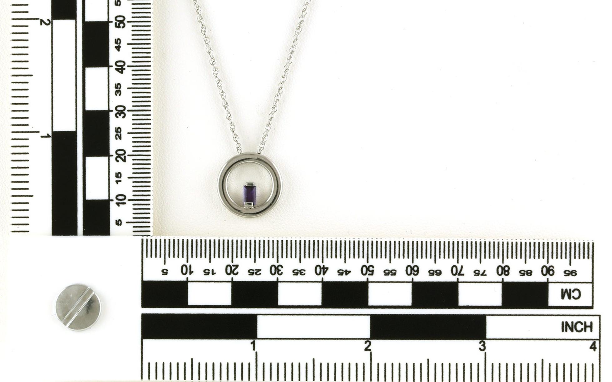 Solitaire-style Circle Baguette-cut Huckleberry Sapphire Necklace in White Gold (0.21cts) scale