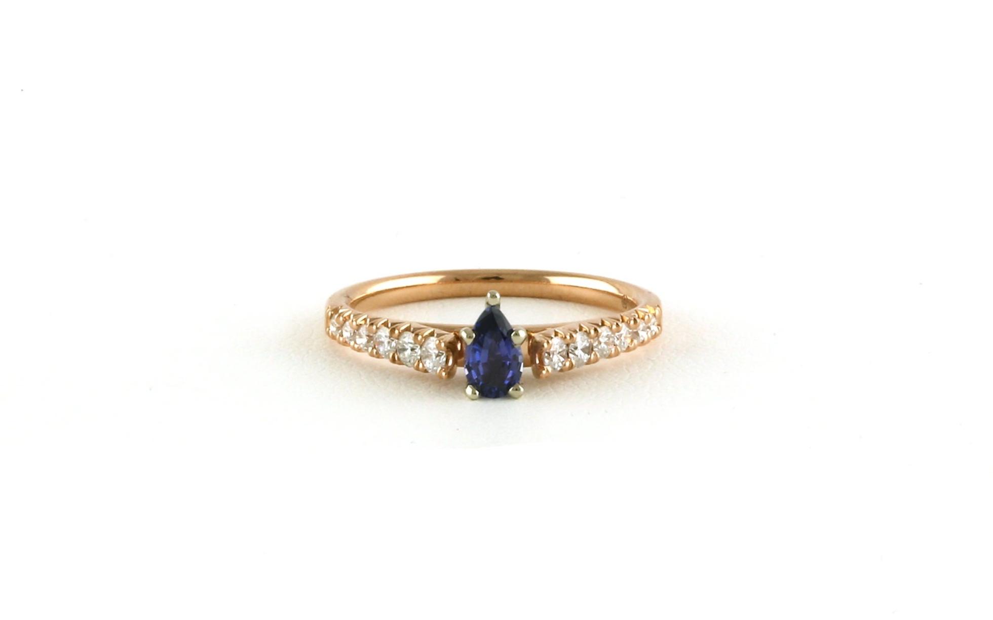 Pear-cut Huckleberry Sapphire and Pave Diamond Ring in Rose Gold (0.72cts TWT)