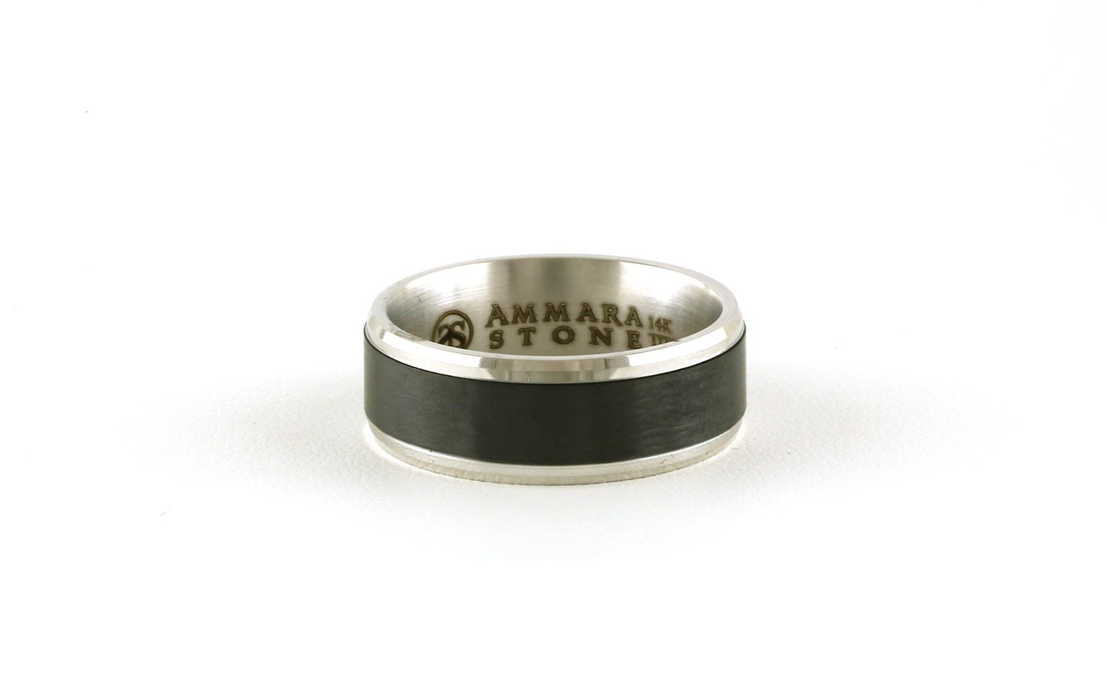 Bevel Edge Wedding Band with Satin Finish Center in Gray Tantalum and White Gold Edge  (sz 10)