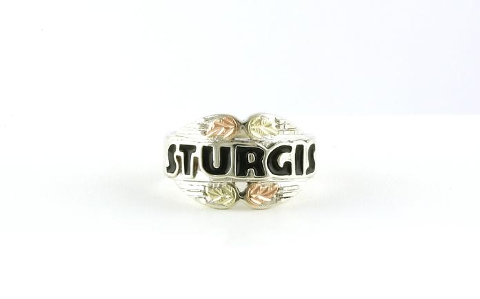 content/products/Estate Piece: Sturgis Black Enamel Ring with Leaf Design in Sterling Silver and Blackhills Gold scale