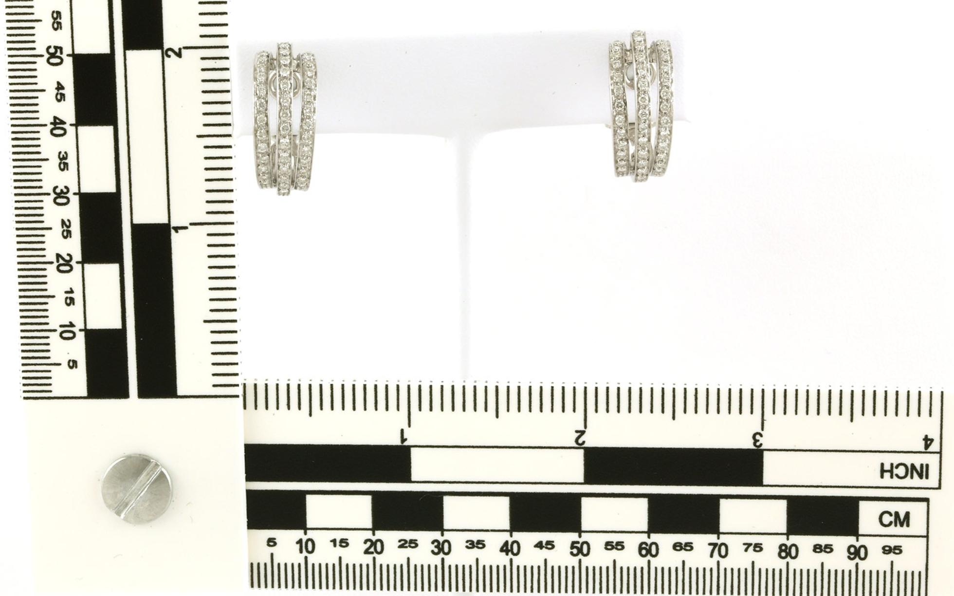 Estate Piece: 3-Row Diamond Hoop Earrings with Omega Clips in White Gold (1.32cts TWT) scale
