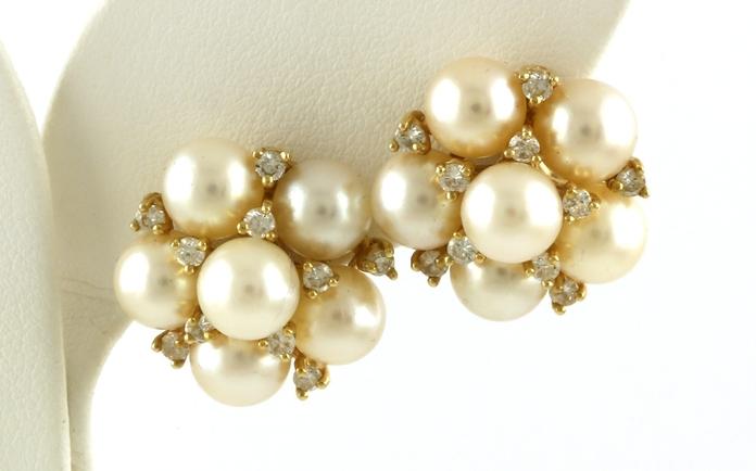content/products/Estate Piece: Floral Cluster Pearl and Diamond Earrings in Yellow Gold (0.50cts TWT)