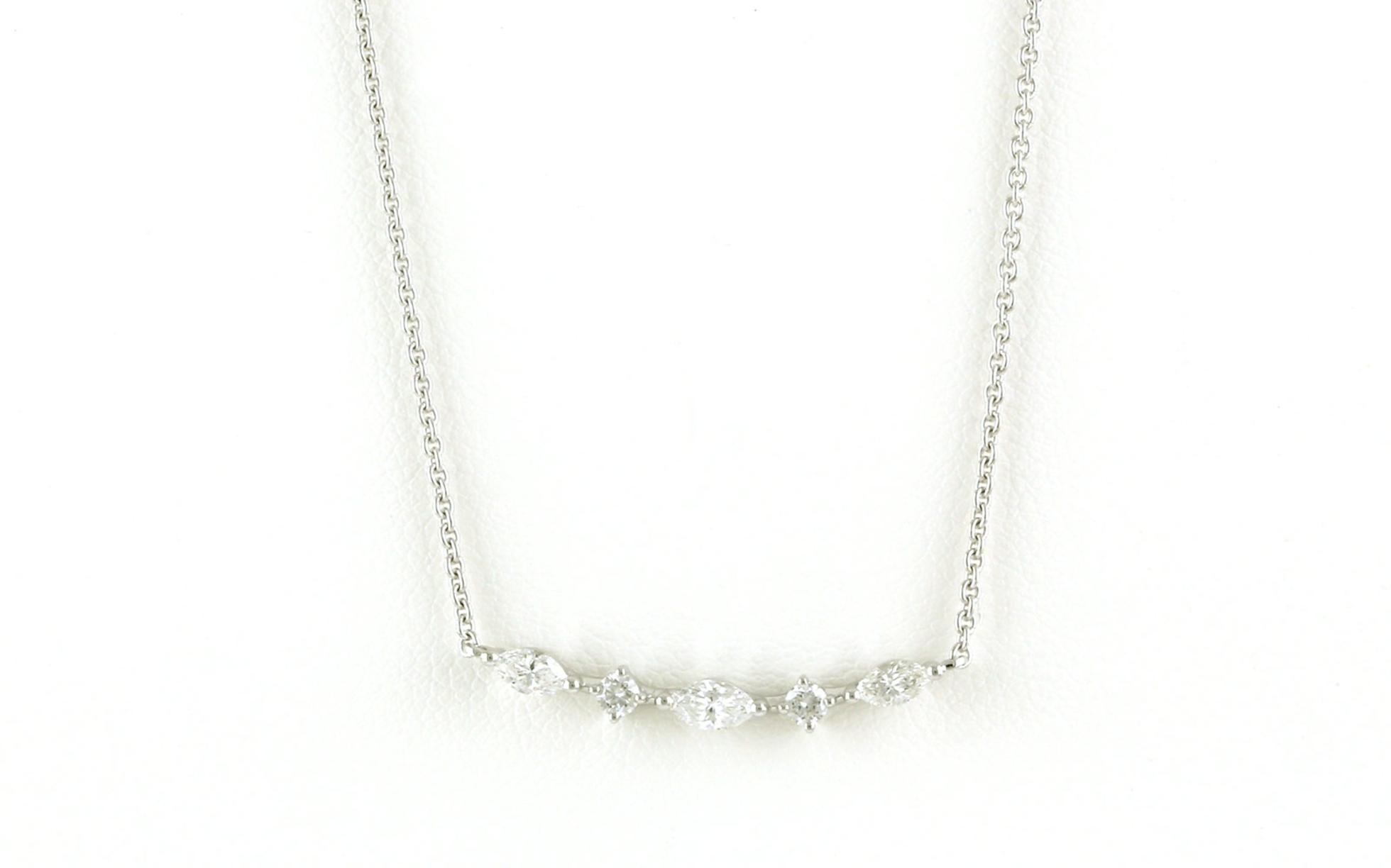 5-Stone Alternating Marquise and Round Curved Bar Diamond Necklace in White Gold (0.48cts TWT)