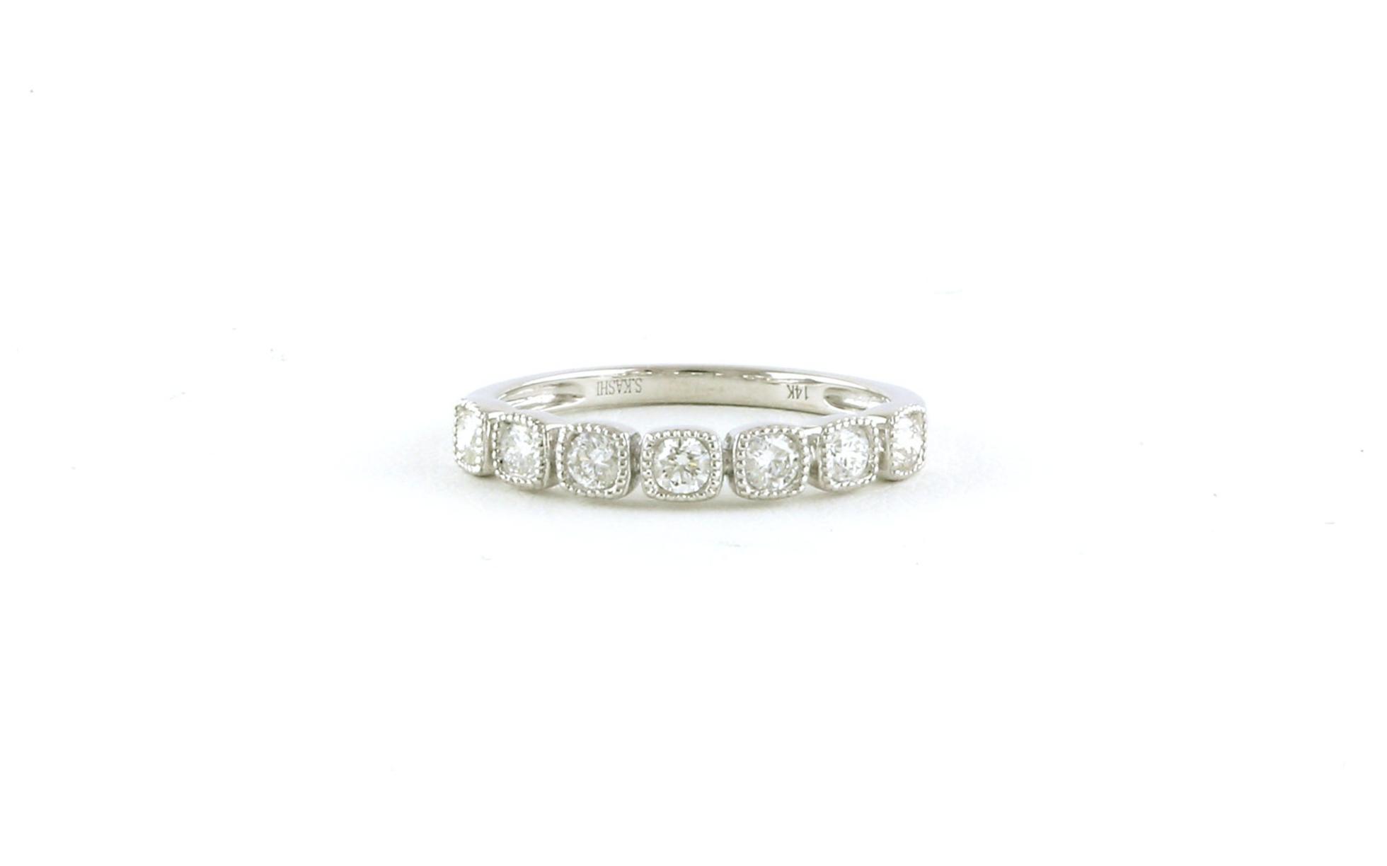 7-Stone Cushion-shaped Beaded Halo Diamond Wedding Band in White Gold (0.52cts TWT)