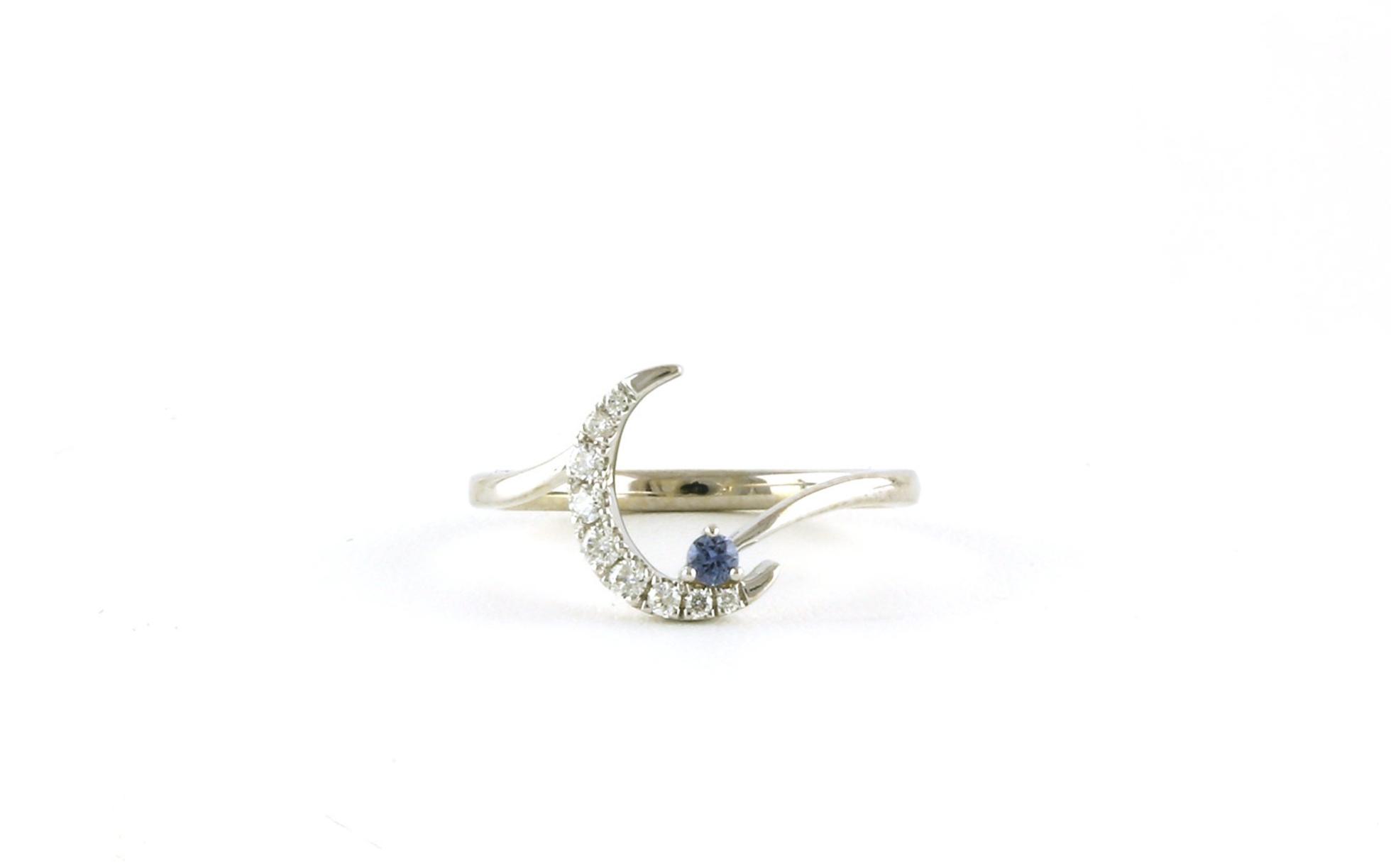 Crescent Moon Montana Yogo Sapphire and Diamond Ring in White Gold (0.19cts TWT)