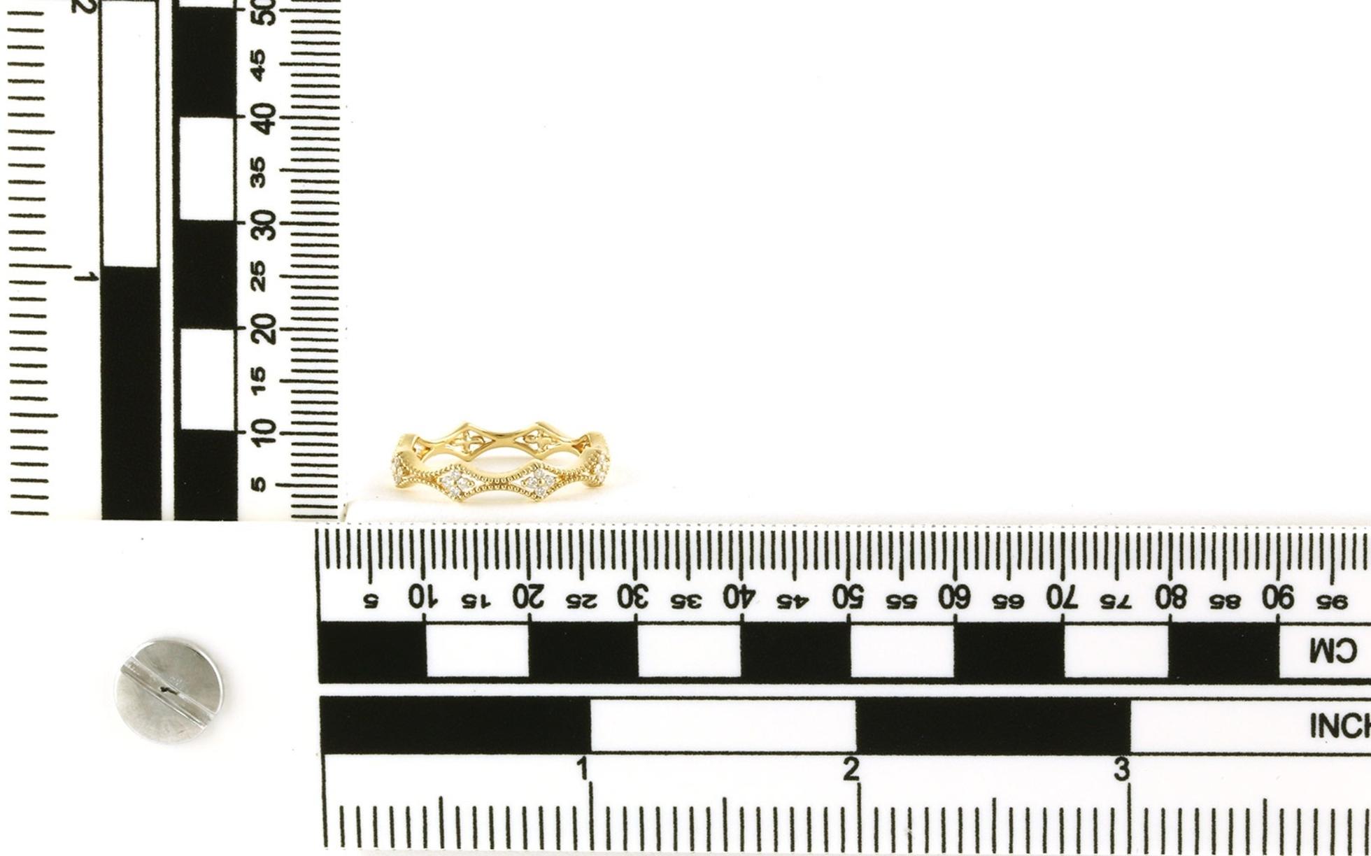 Wavy Diamond Cluster Wedding Band Beaded Detail in Yellow Gold (0.12cts TWT) scale