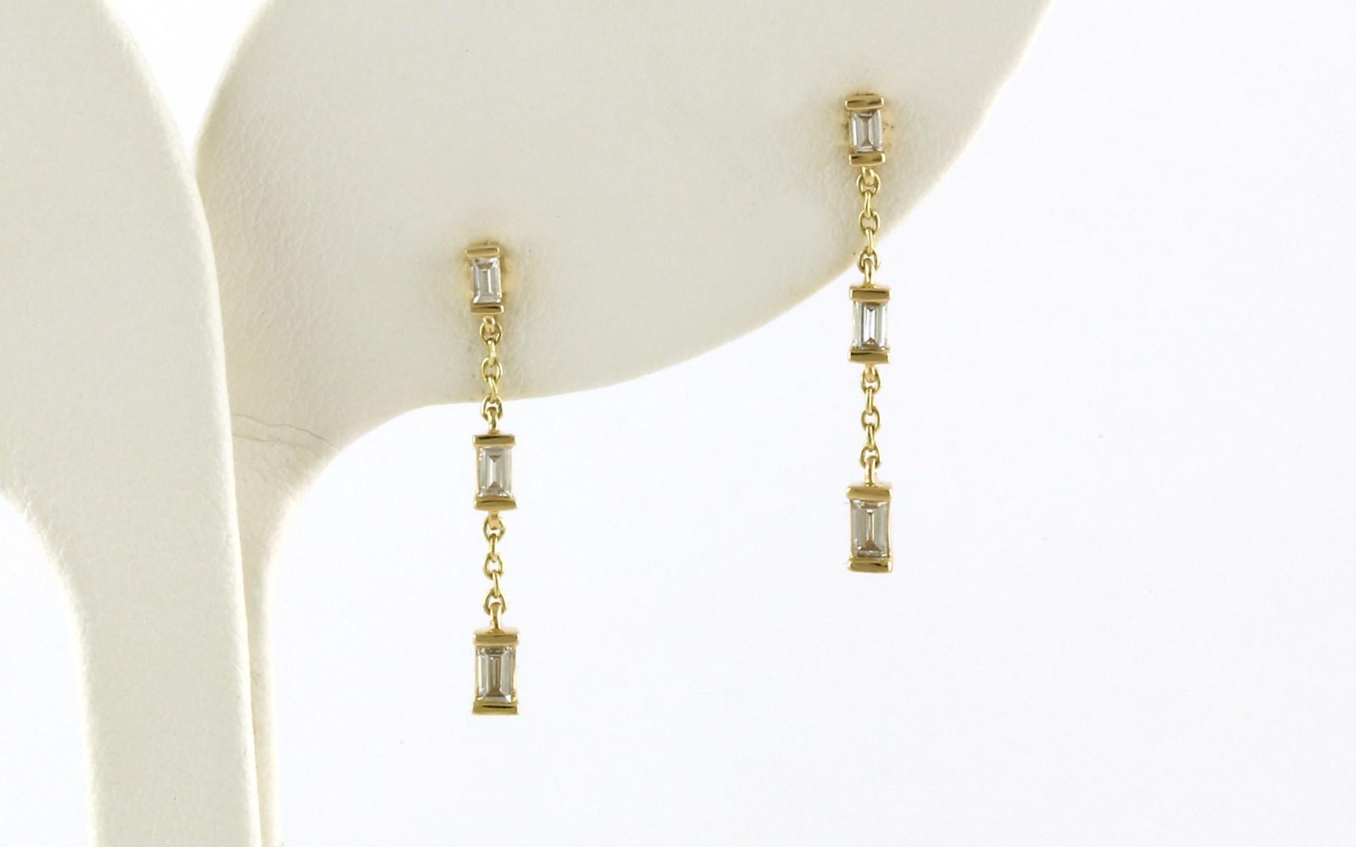 3-Stone Bar-set Baguette-cut Diamond Dangle Earrings in Yellow Gold (0.54cts TWT)