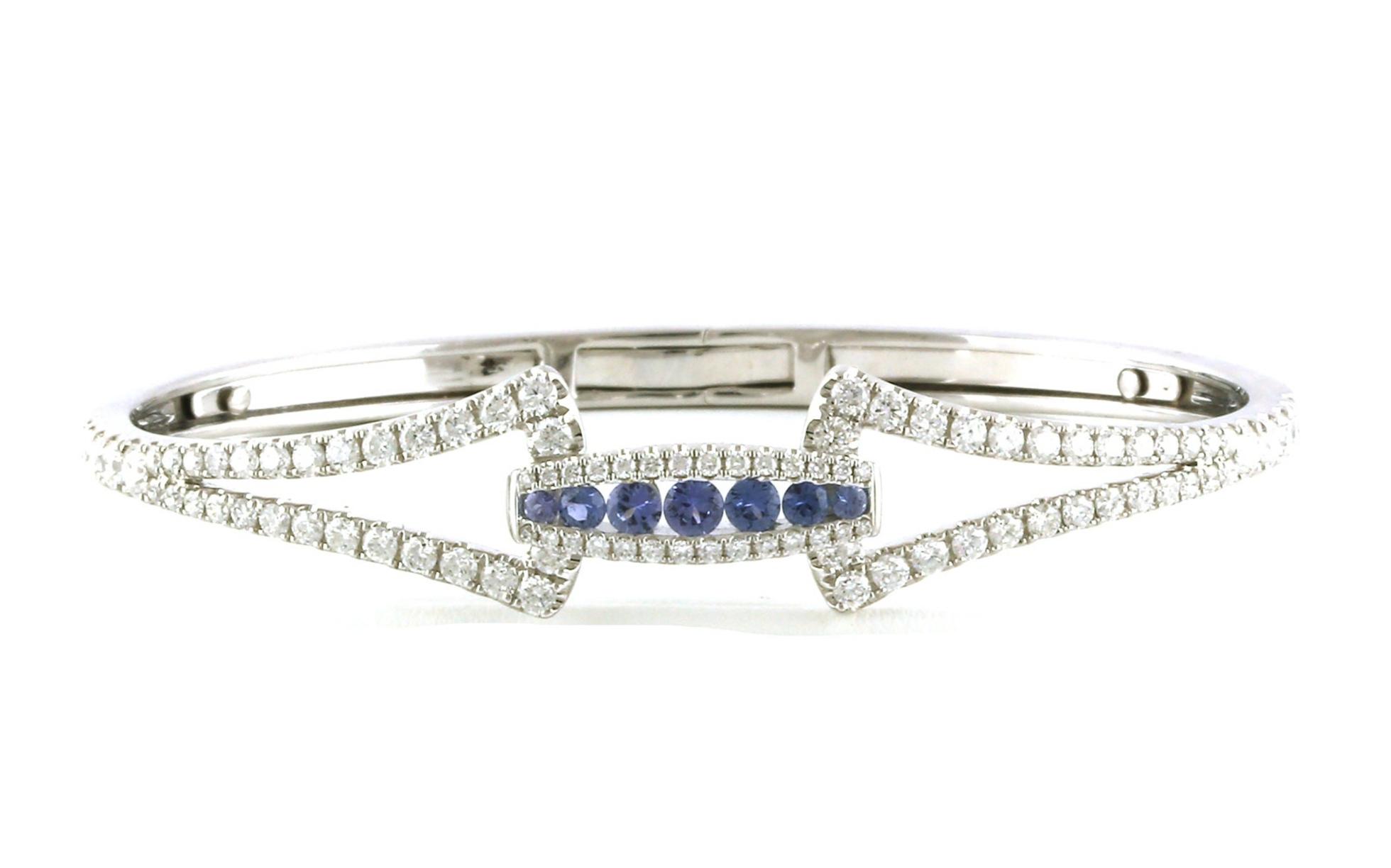 Graduated Channel-set Montana Yogo Sapphire and Diamond Bangle Bracelet in White Gold (2.37cts TWT)