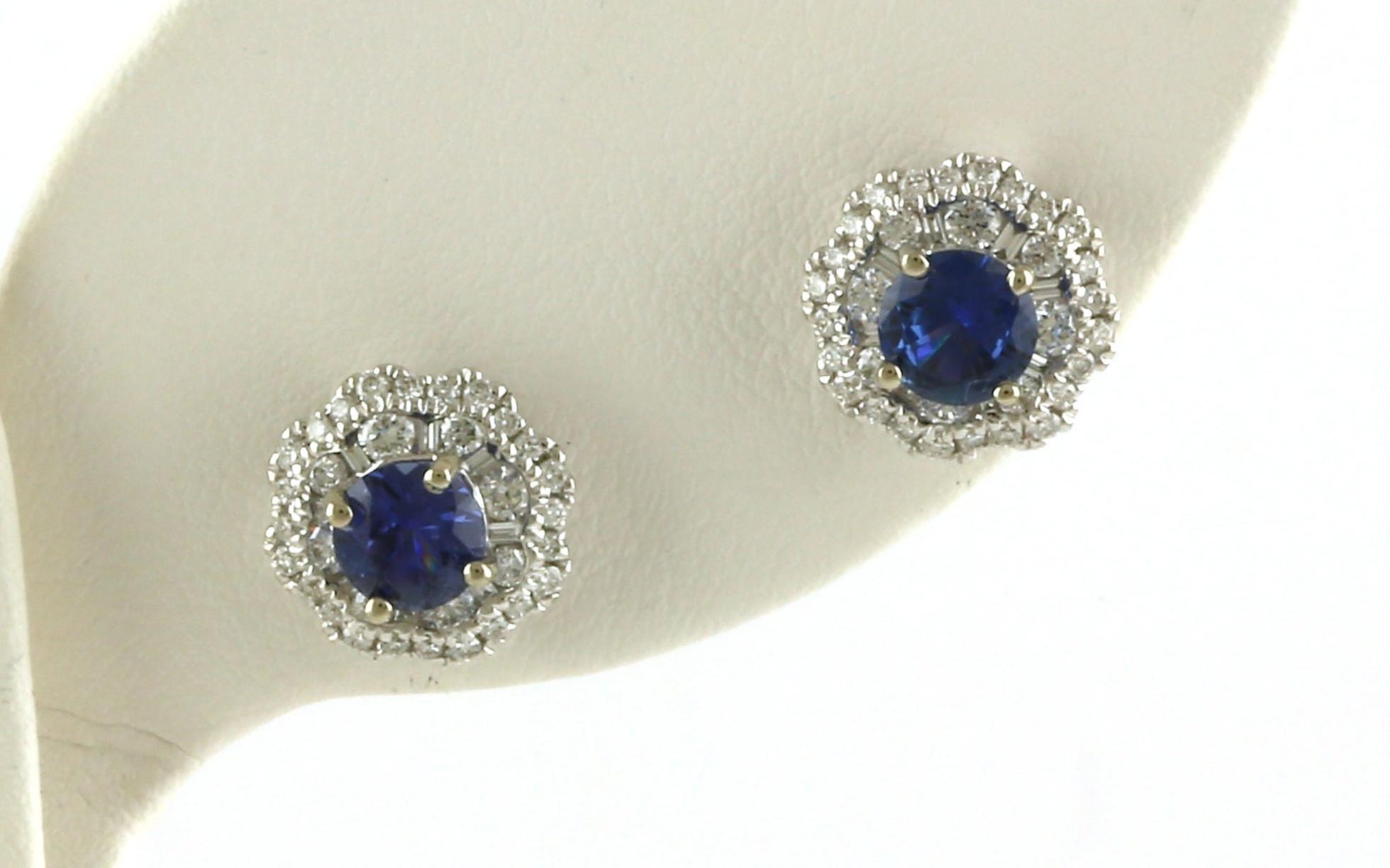 Floral Double Halo-style Montana Yogo Sapphire and Diamond Stud Earrings in White Gold (1.69cts TWT)