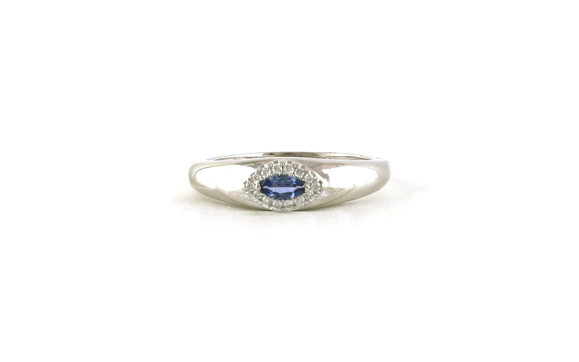 Halo-style Sideways Marquise-cut Montana Yogo Sapphire and Diamond Ring in White Gold (0.26cts TWT)