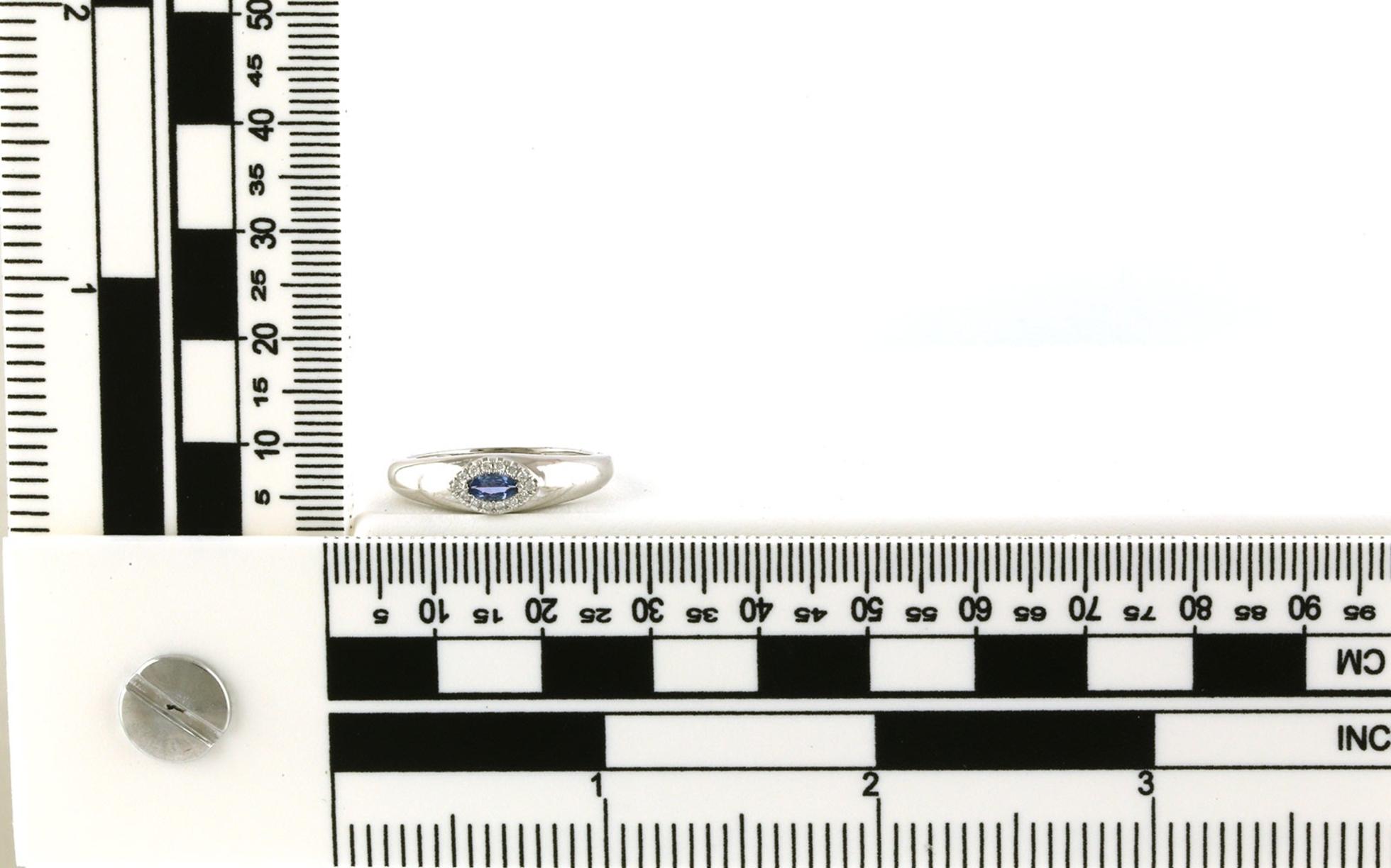 Halo-style Sideways Marquise-cut Montana Yogo Sapphire and Diamond Ring in White Gold (0.26cts TWT) scale