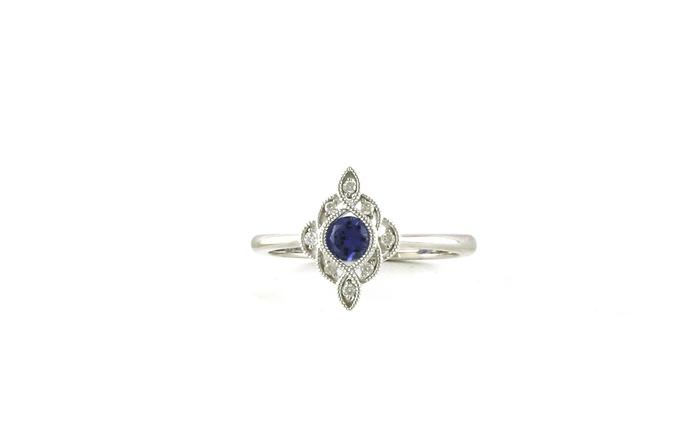 content/products/Vintage Halo-style Montana Yogo Sapphire and Diamond Ring with Milgrain Details in White Gold (0.40cts TWT)