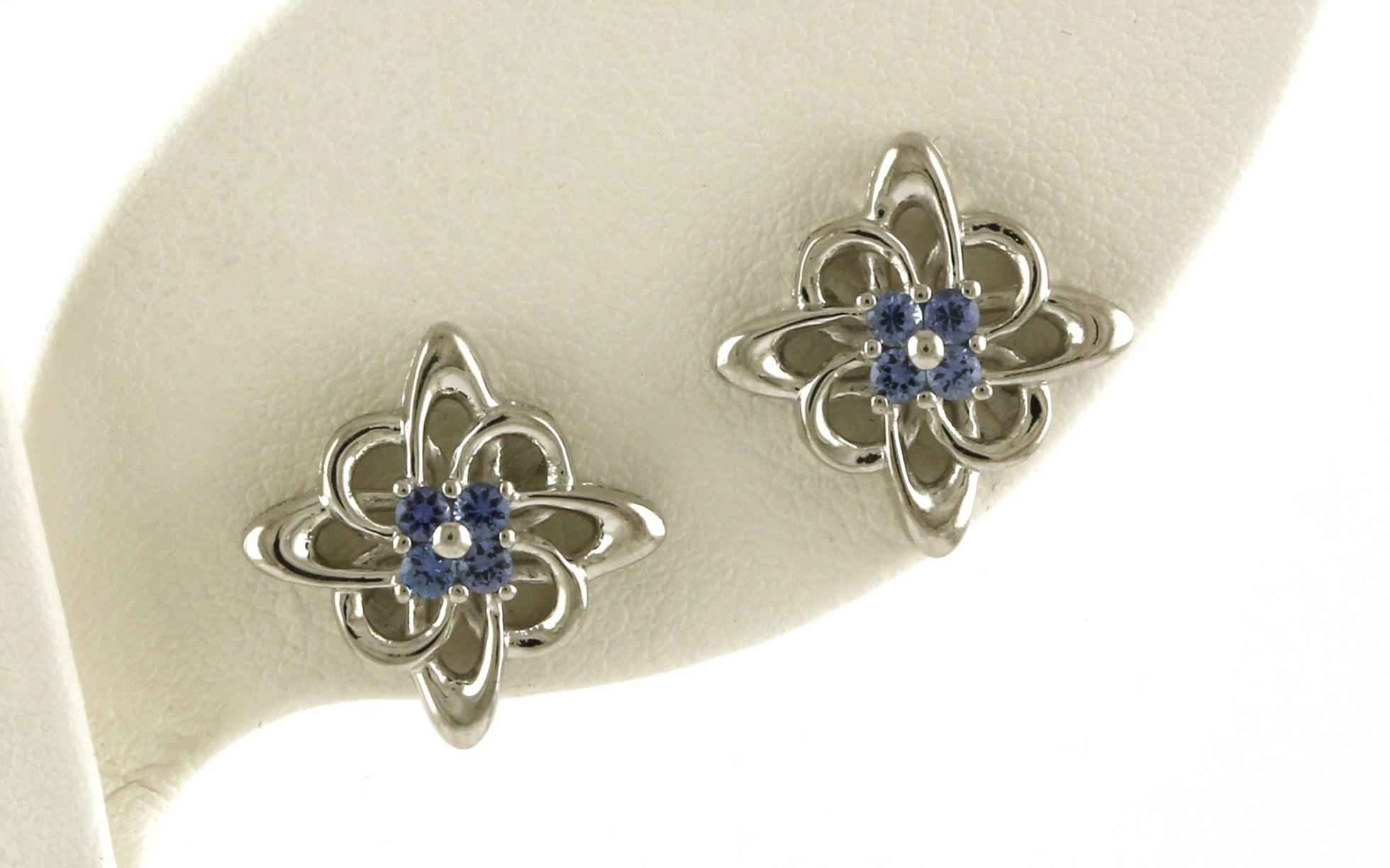 4-Stone Cluster Swirl Flower Montana Yogo Sapphire Stud Earrings in Sterling Silver (0.24cts TWT)