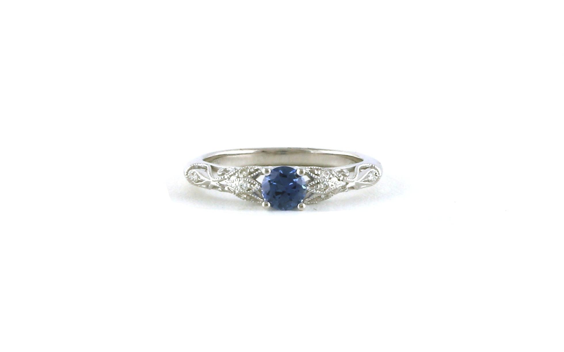 Filigree Montana Yogo Sapphire and Diamond Ring with Hand Engraving and Milgrain Detail in White Gold (0.47cts TWT)