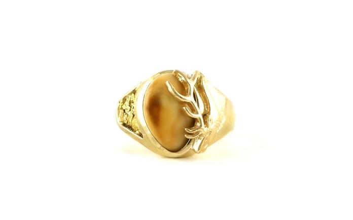 content/products/Estate Piece: Bezel-set Elk Ivory Ring with Gold Nugget and Elk Head Details in Yellow Gold