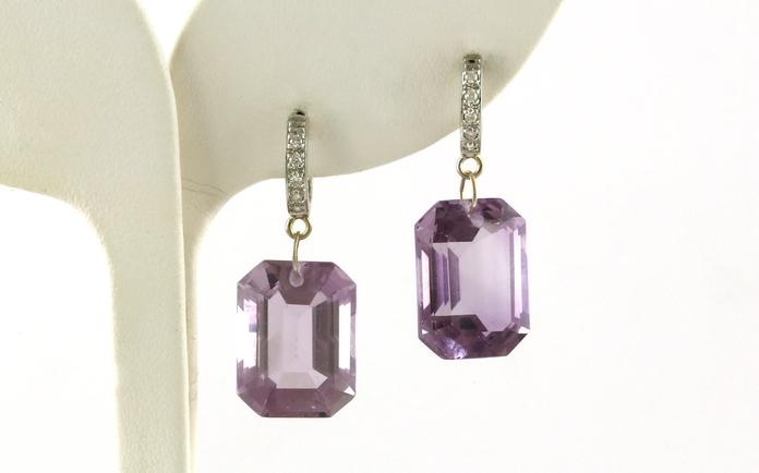 content/products/Estate Piece: Laser Drilled Emerald-cut Amethyst and Diamond Dangle Earrings in White Gold
