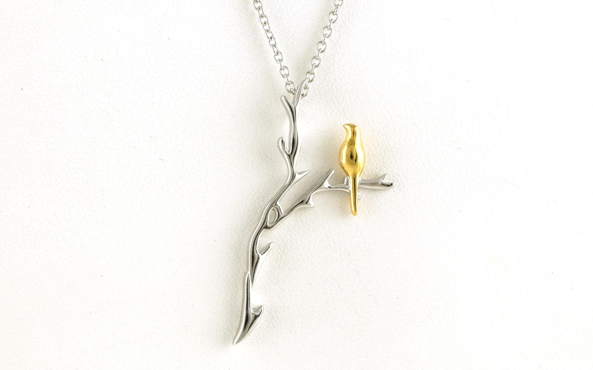 Bird on Branch Necklace in Two-tone Sterling and Yellow Gold Plating