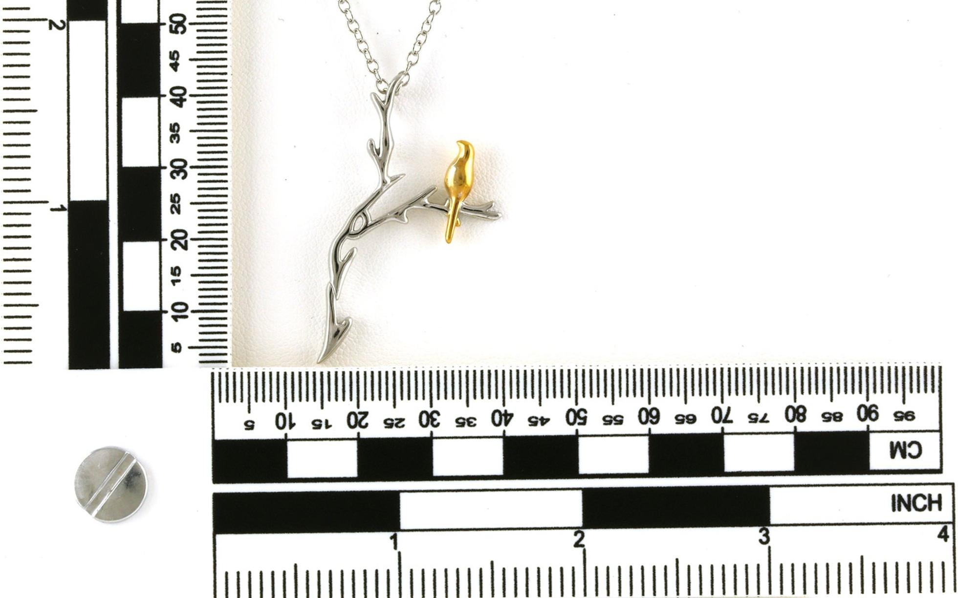 Bird on Branch Necklace in Two-tone Sterling and Yellow Gold Plating scale