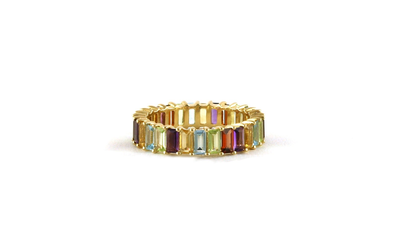Rainbow Baguette-cut Amethyst, Garnet, Citrine, Aquamarine, and Peridot Eternity Band in Yellow Gold