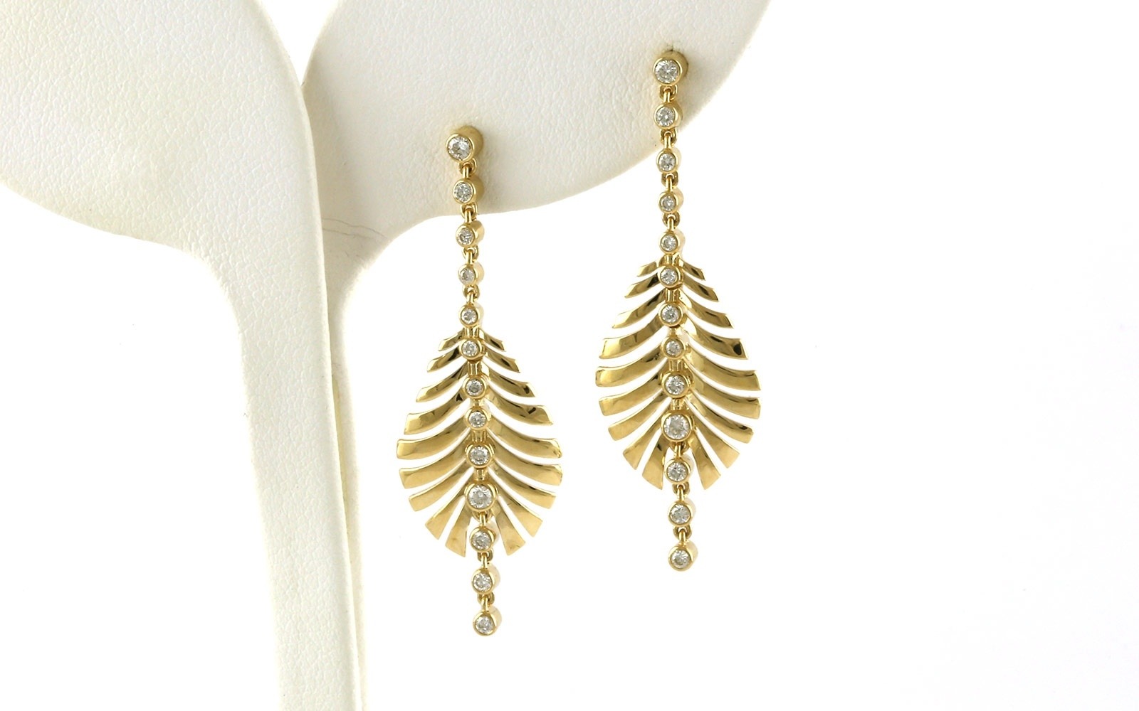 Leaf Diamond Line Dangle Earrings in Yellow Gold (0.39cts TWT)