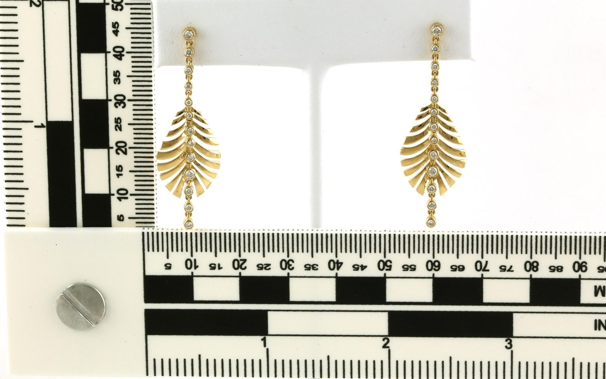 Leaf Diamond Line Dangle Earrings in Yellow Gold (0.39cts TWT) scale