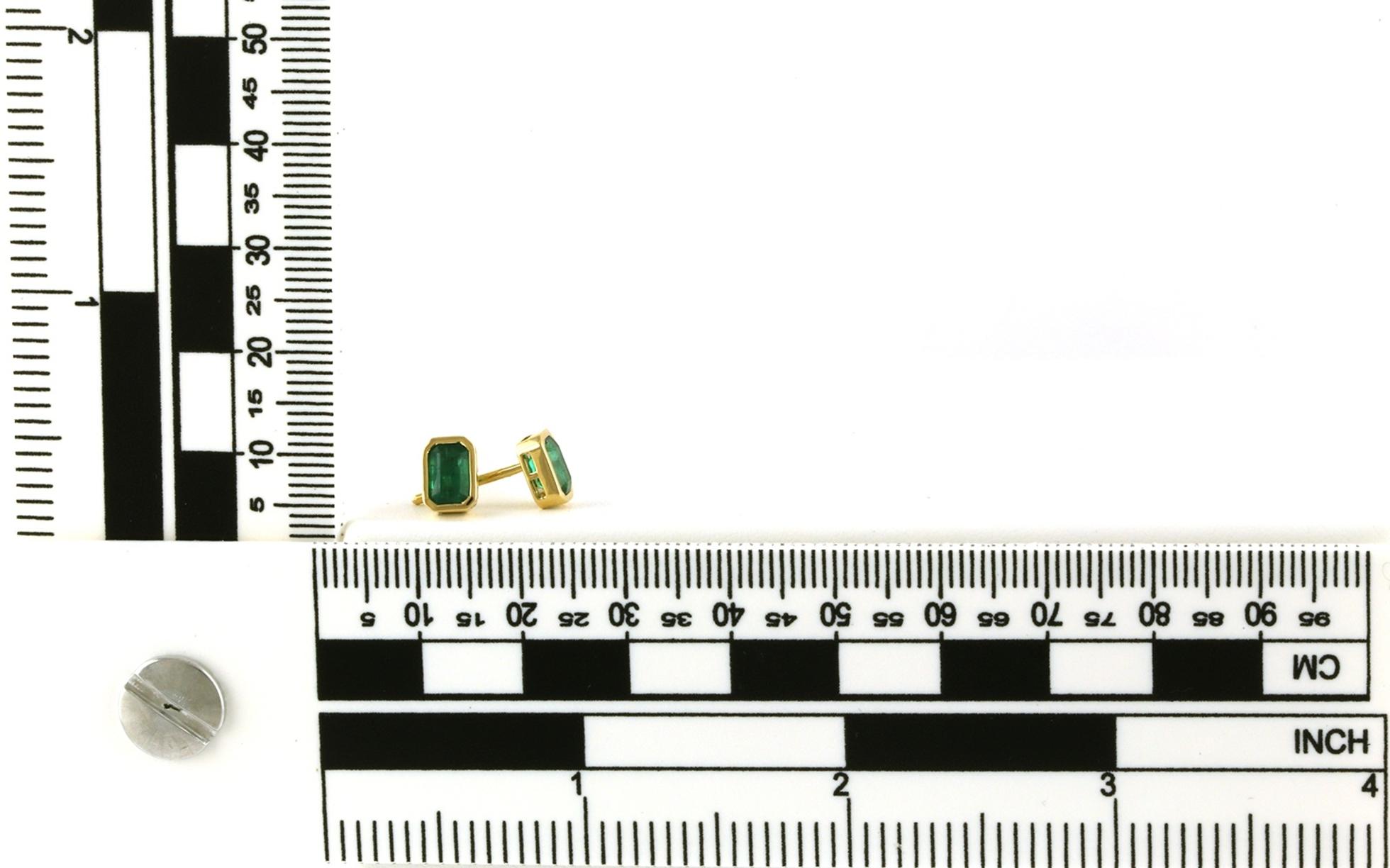 Bezel-set Emerald-cut Emerald Stud Earrings in Yellow Gold (1.34cts TWT) scale