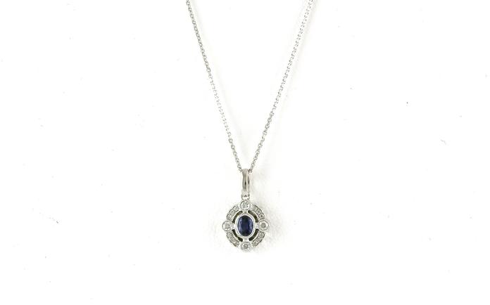 content/products/Vintage-style Halo Oval Montana Yogo Sapphire and Diamond Necklace in White Gold (0.28cts TWT)