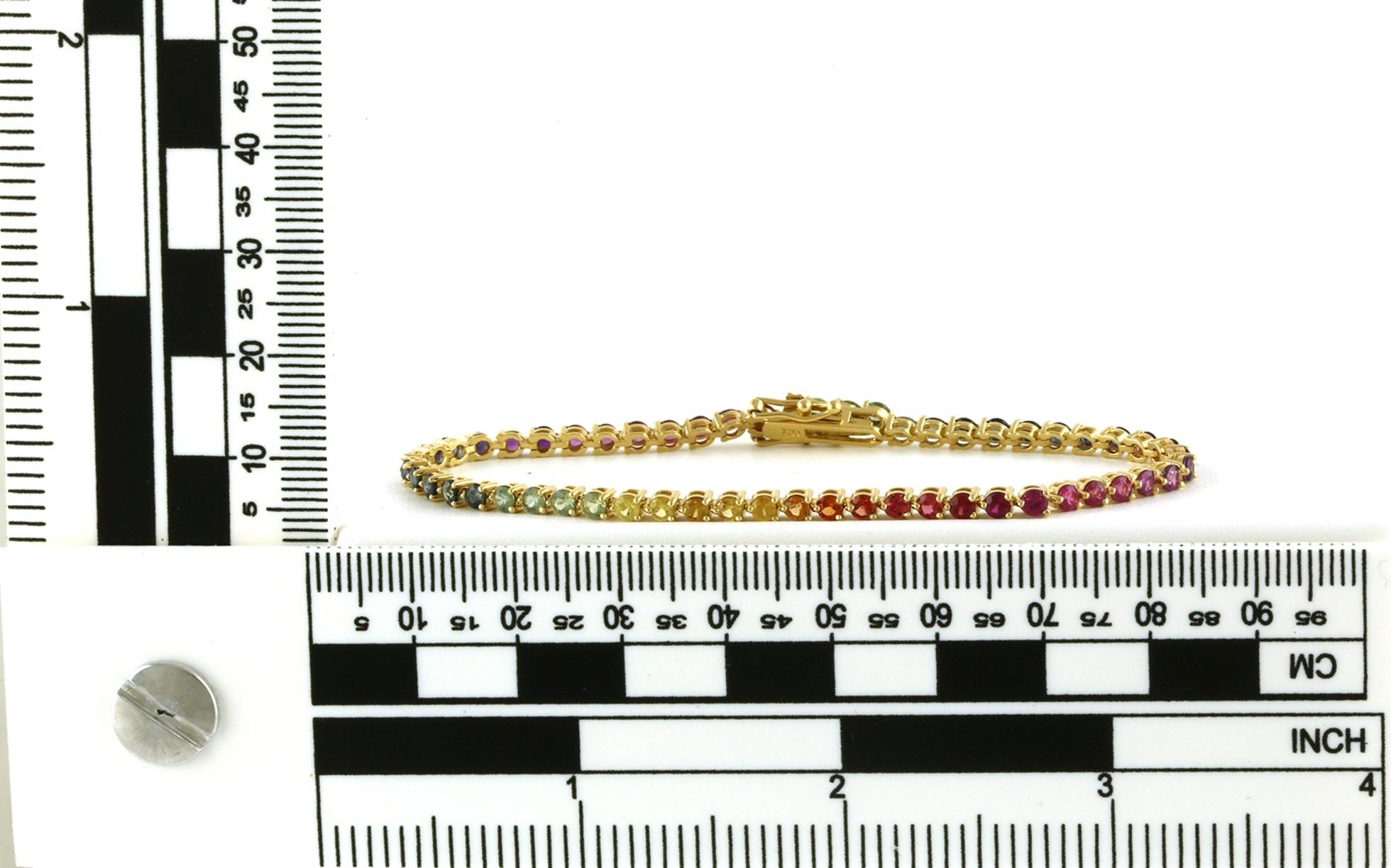 Rainbow Colored Sapphire Tennis Bracelet in Yellow Gold (5.43cts TWT) scale