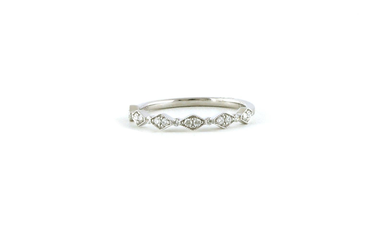 Zig Zag Diamond Wedding Band with Milgrain Details in White Gold (0.15cts TWT)