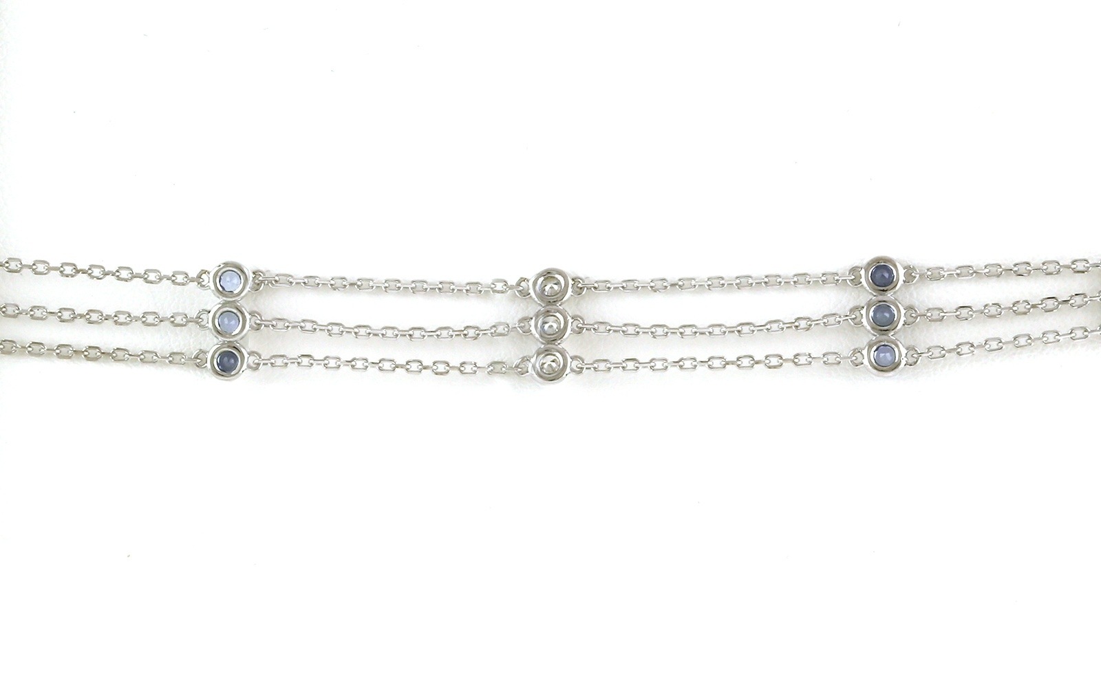 3-Row Bezel-set Montana Yogo Sapphire and Diamond Station Bracelet in White Gold (0.68cts TWT)