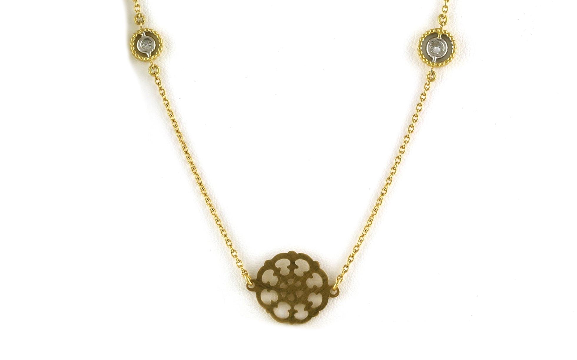 Estate Piece: Flower and Bezel-set Diamond Station Necklace in Yellow Gold (0.60cts TWT)