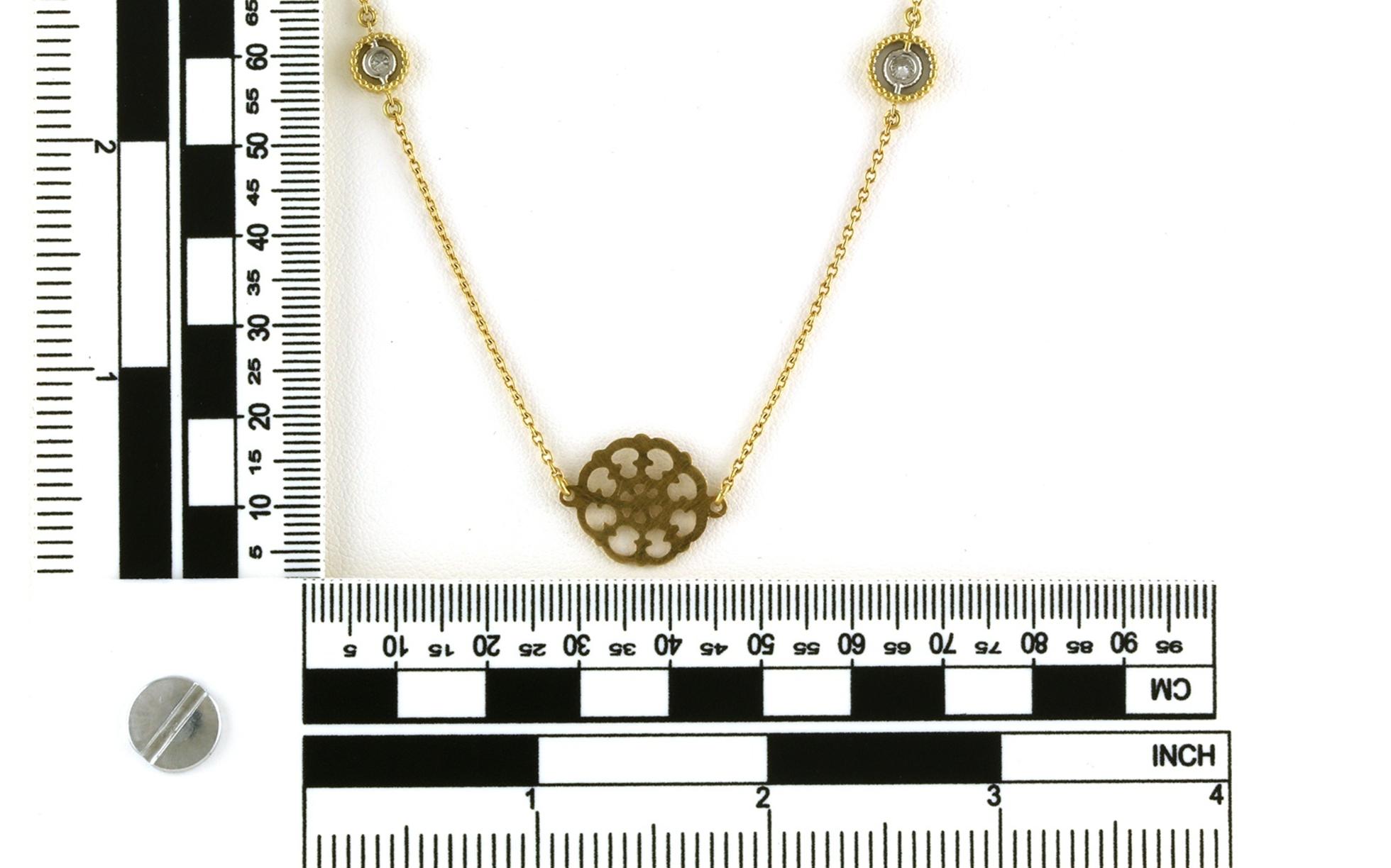 Estate Piece: Flower and Bezel-set Diamond Station Necklace in Yellow Gold (0.60cts TWT) scale