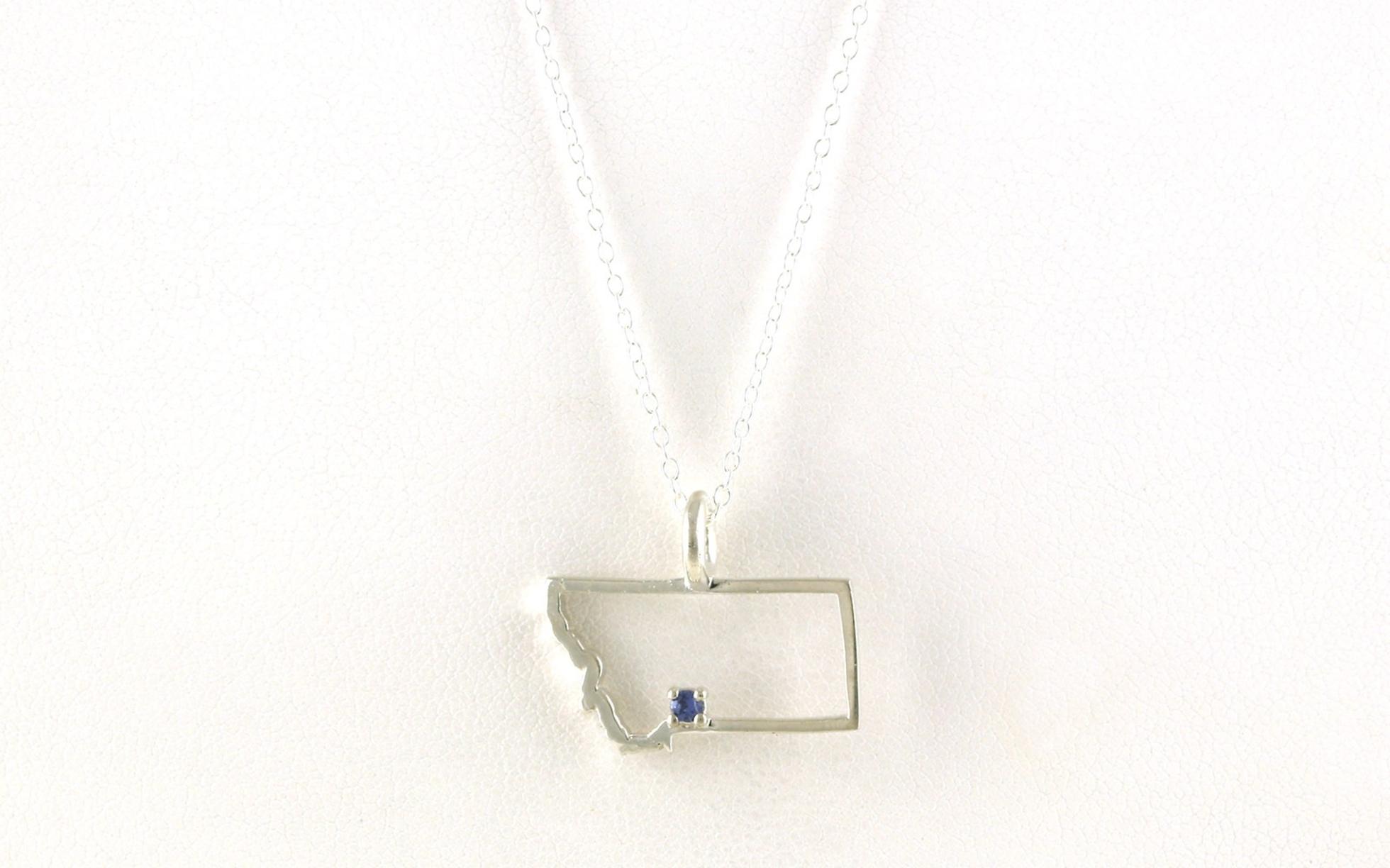 State of Montana Outline Necklace with Montana Yogo Sapphire in Sterling Silver (0.05cts TWT)