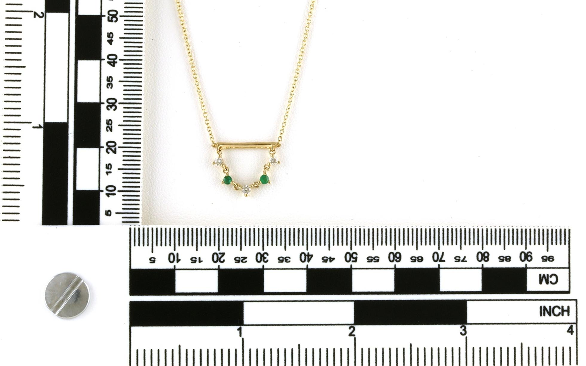 5-Stone Emerald and Diamond Dangle Bar Necklace in Yellow Gold (0.18cts TWT) scale