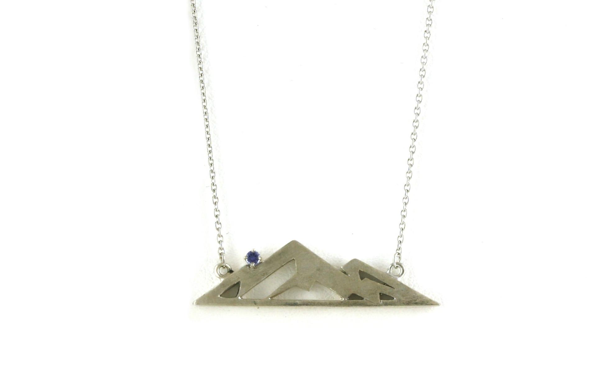 Mountain Silhouette Montana Yogo Sapphire Bar Necklace with Sandblasted Finish in Sterling Silver (0.05cts TWT)