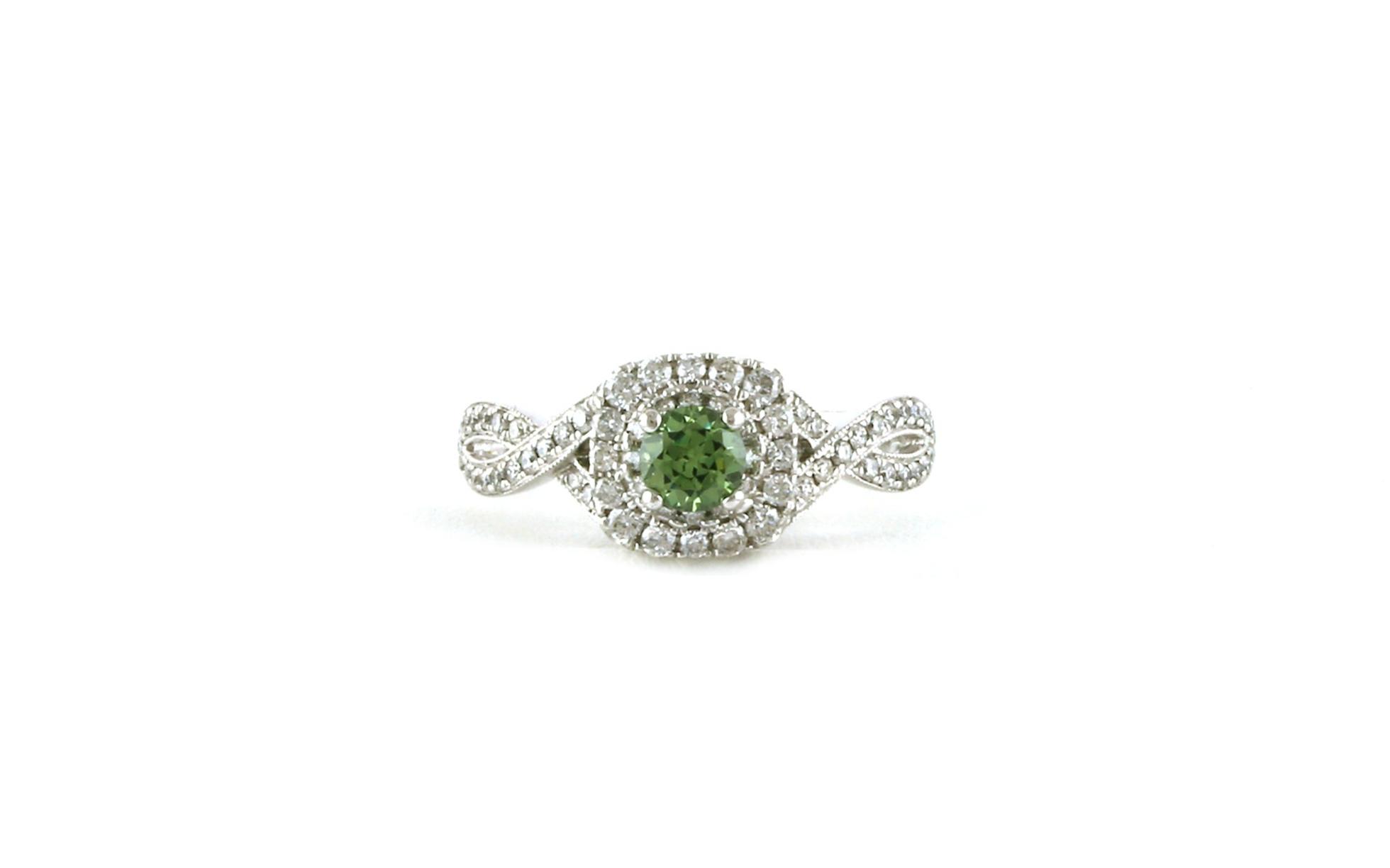 Estate Piece: Halo-style Woven Demantoid Garnet and Diamond Ring in White Gold (0.93cts TWT)