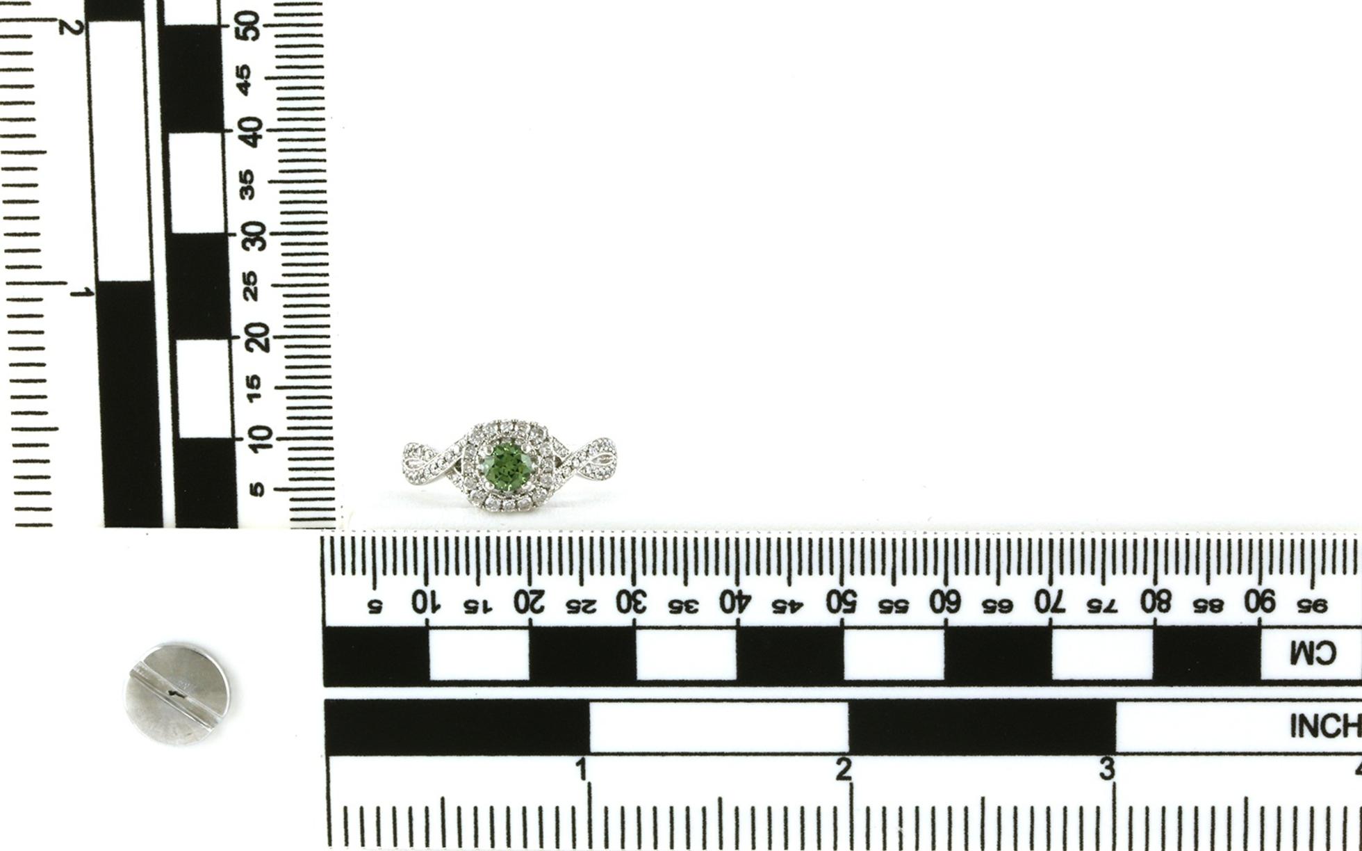 Estate Piece: Halo-style Woven Demantoid Garnet and Diamond Ring in White Gold (0.93cts TWT) scale