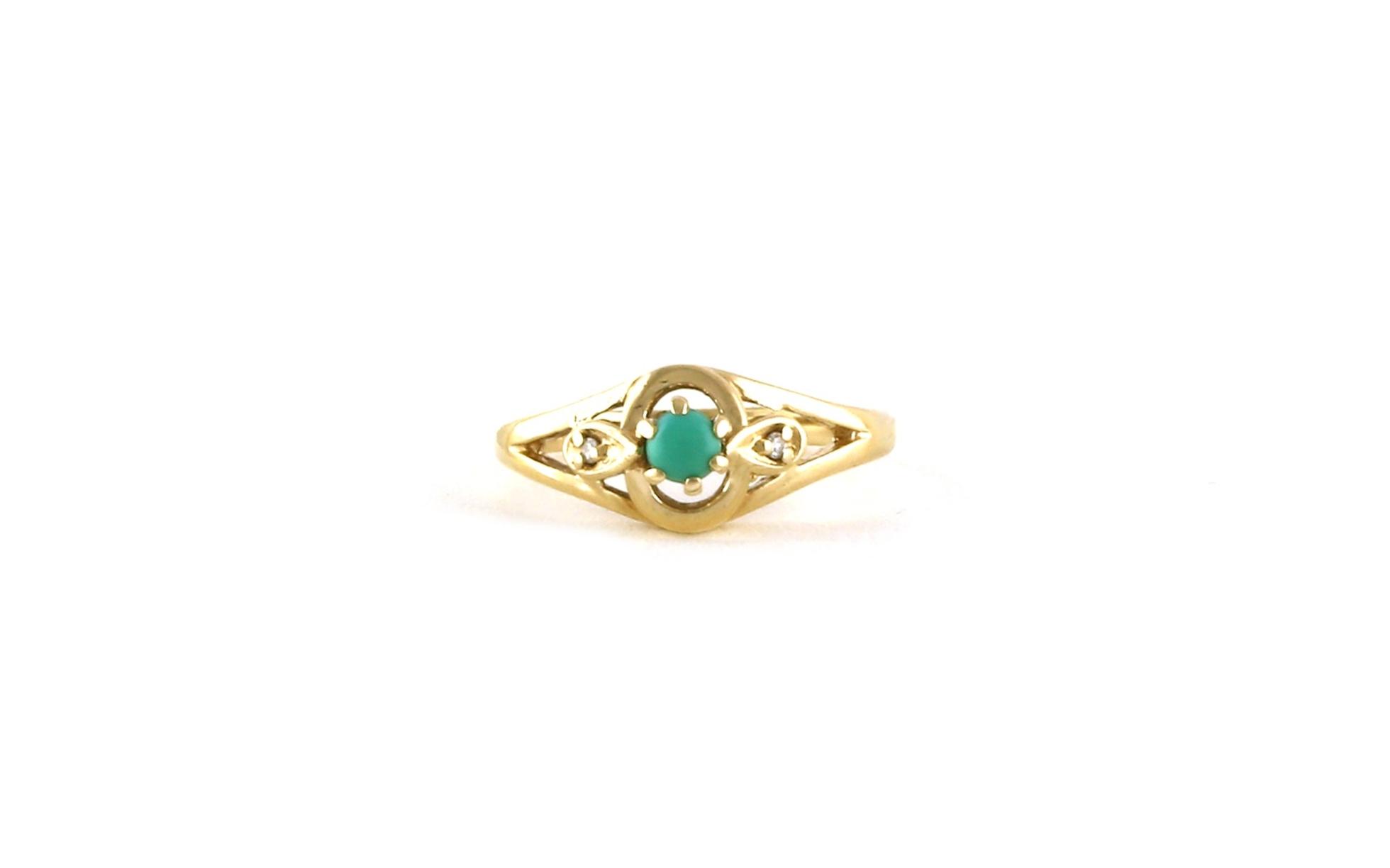 Estate Piece: Petite 3-Stone Turquoise and Diamond Ring in Yellow Gold