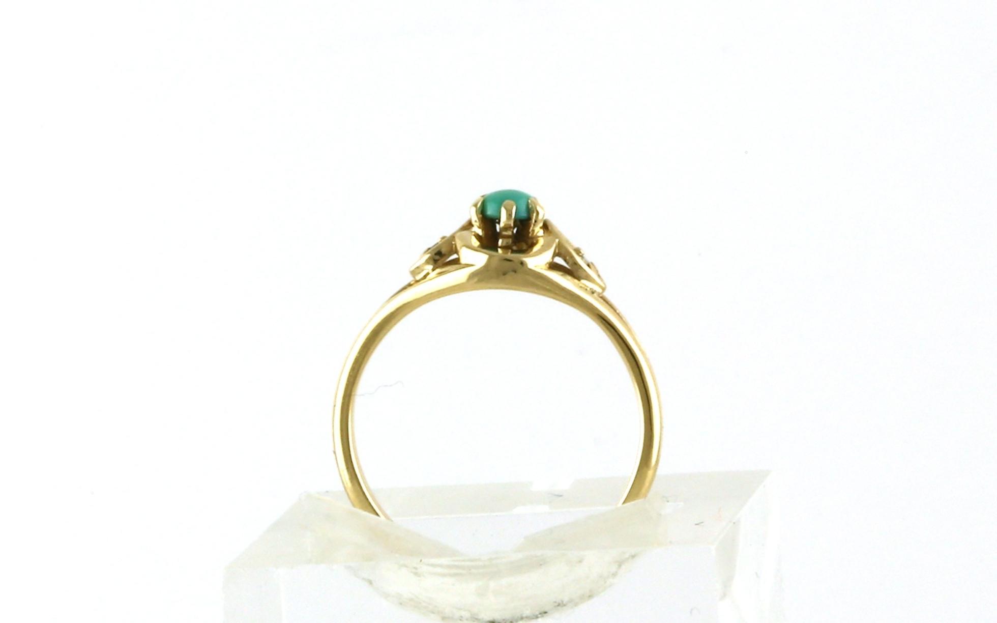 Estate Piece: Petite 3-Stone Turquoise and Diamond Ring in Yellow Gold side