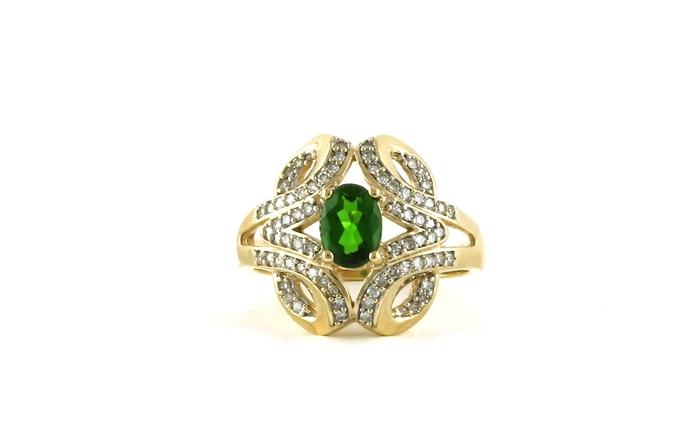 content/products/Estate Piece: Knot-style Cluster Oval Green Tourmaline and Diamond Ring in Yellow Gold